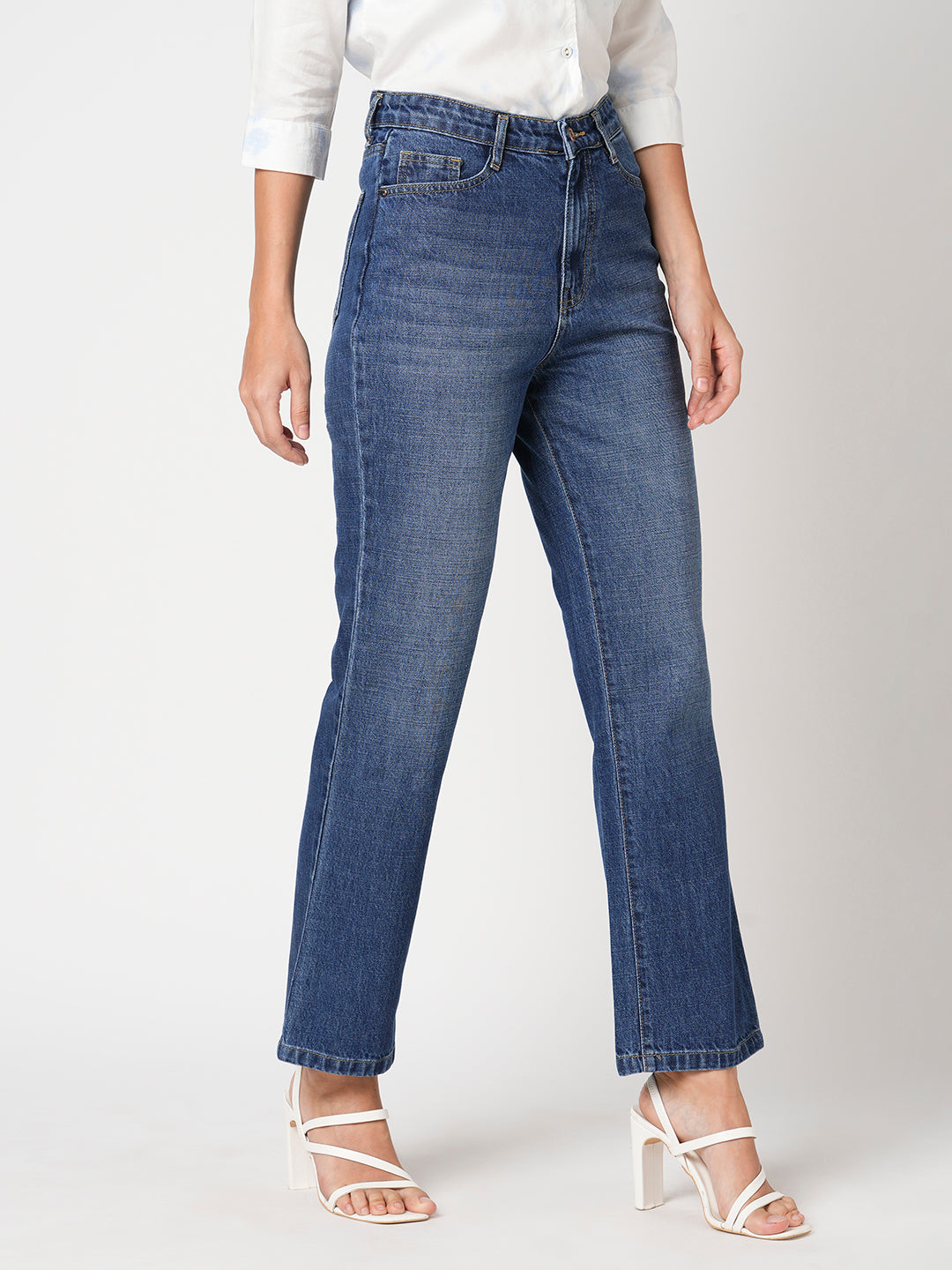 Women Blue High-Rise Straight Fit Jeans
