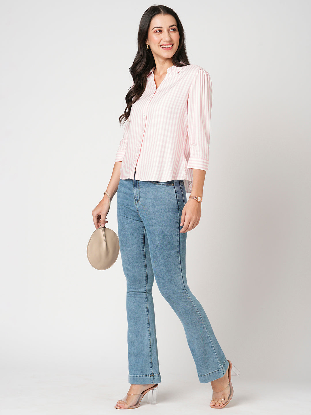 Women Blue High-Rise Mini Flare Jeans