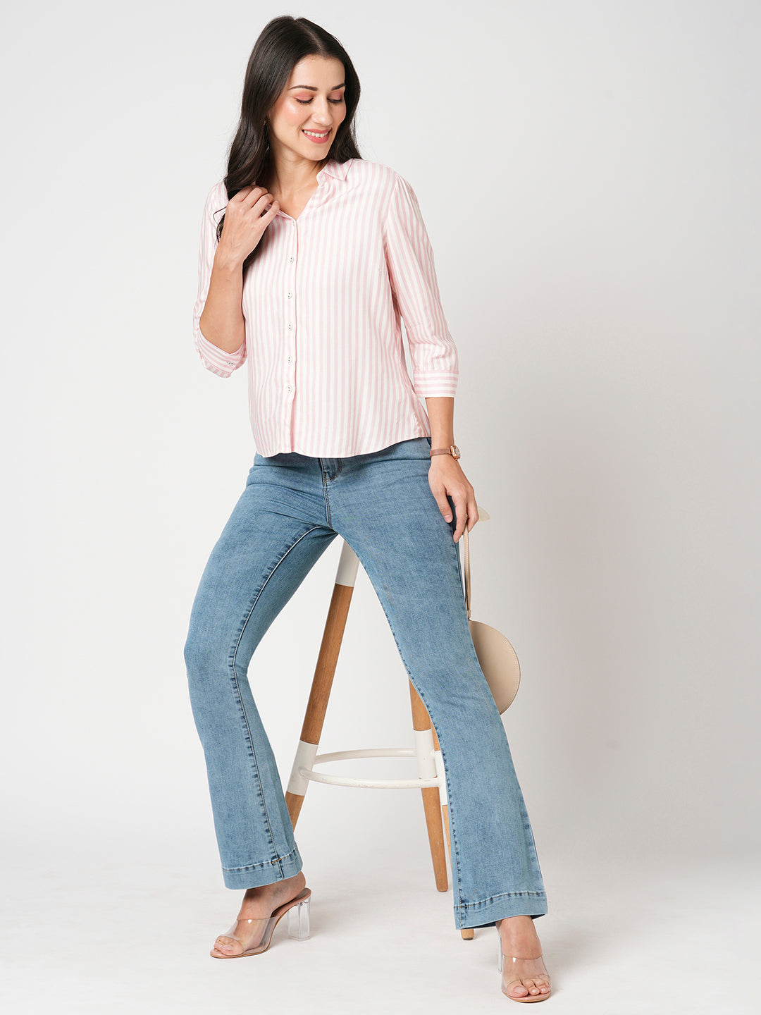 Women Blue High-Rise Mini Flare Jeans