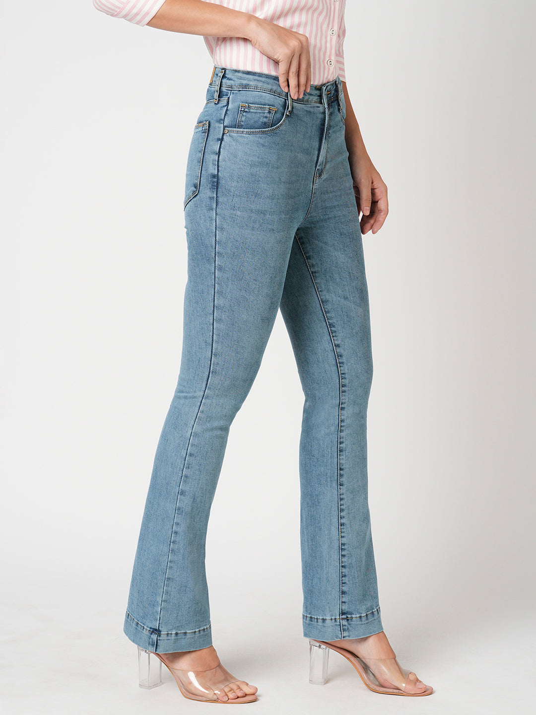 Women Blue High-Rise Mini Flare Jeans