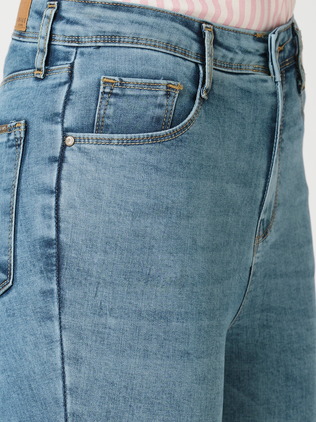 Women Blue High-Rise Mini Flare Jeans