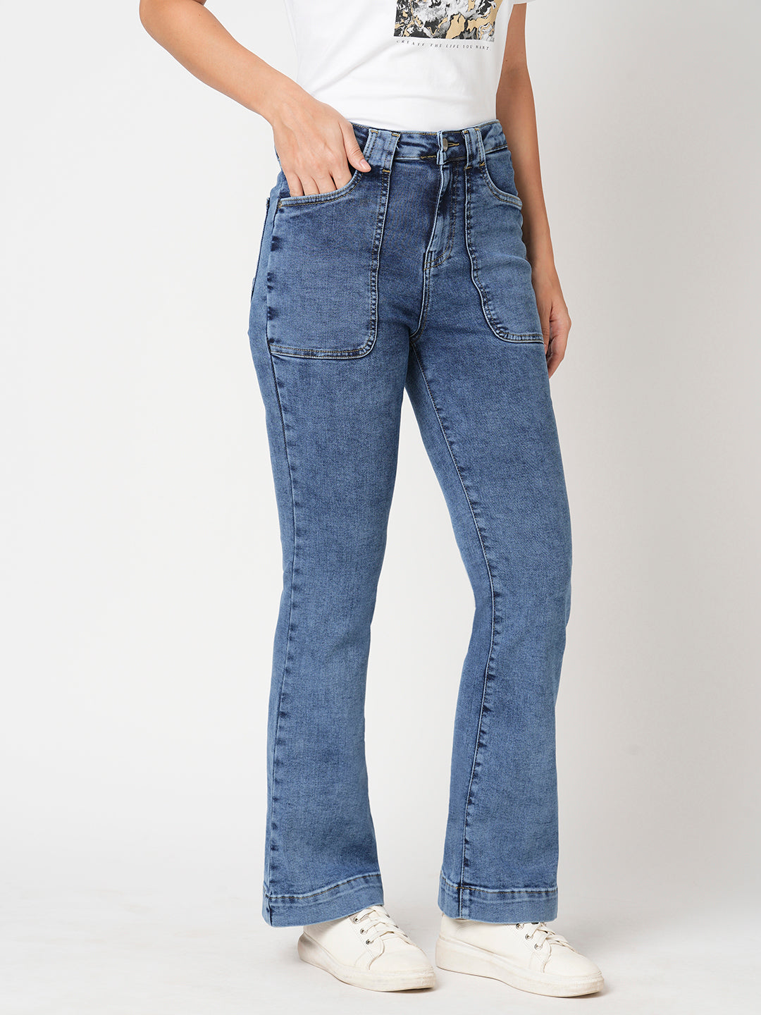 Women Blue High-Rise Flare Jeans