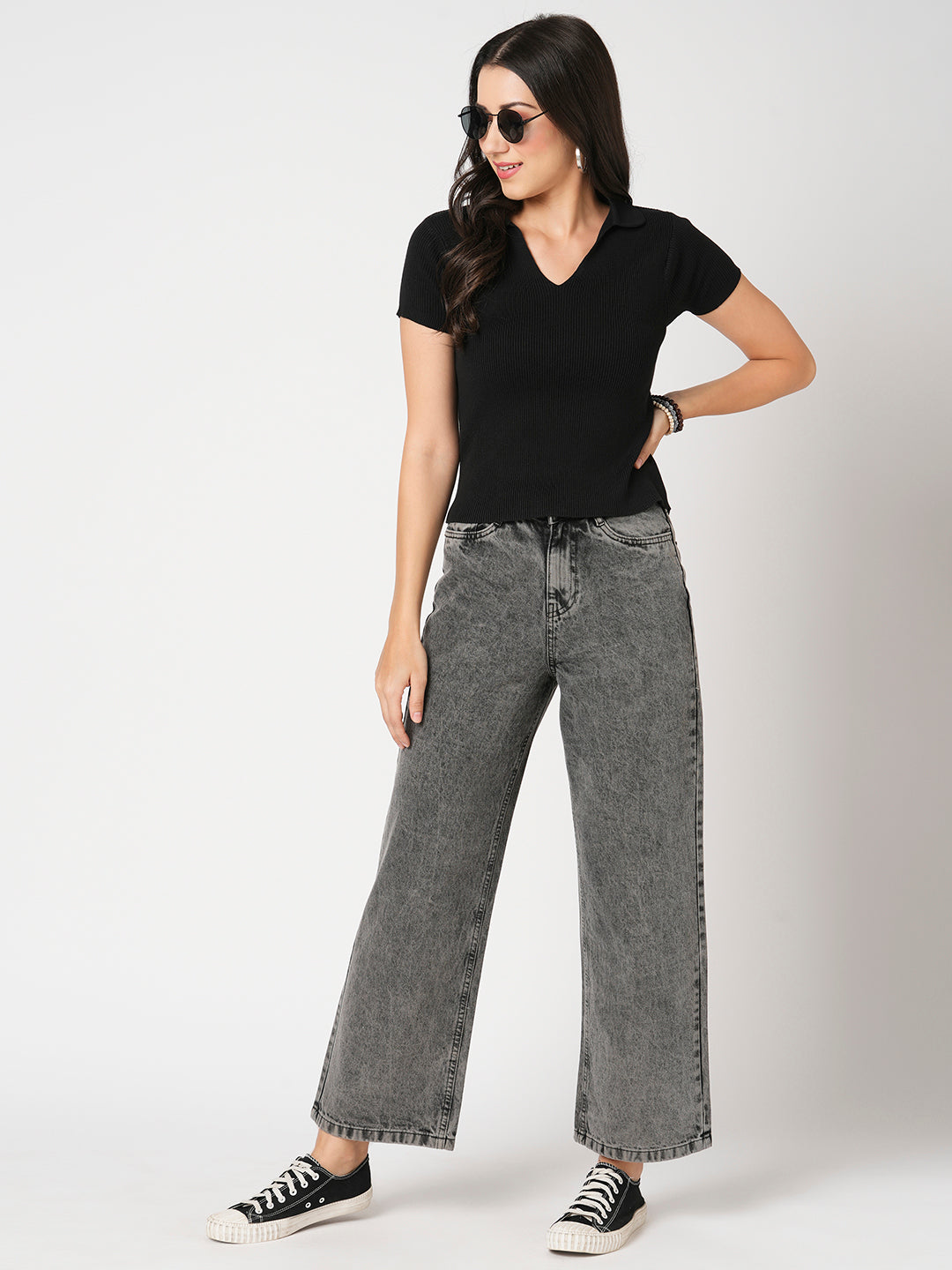 Women Black Flat Knit