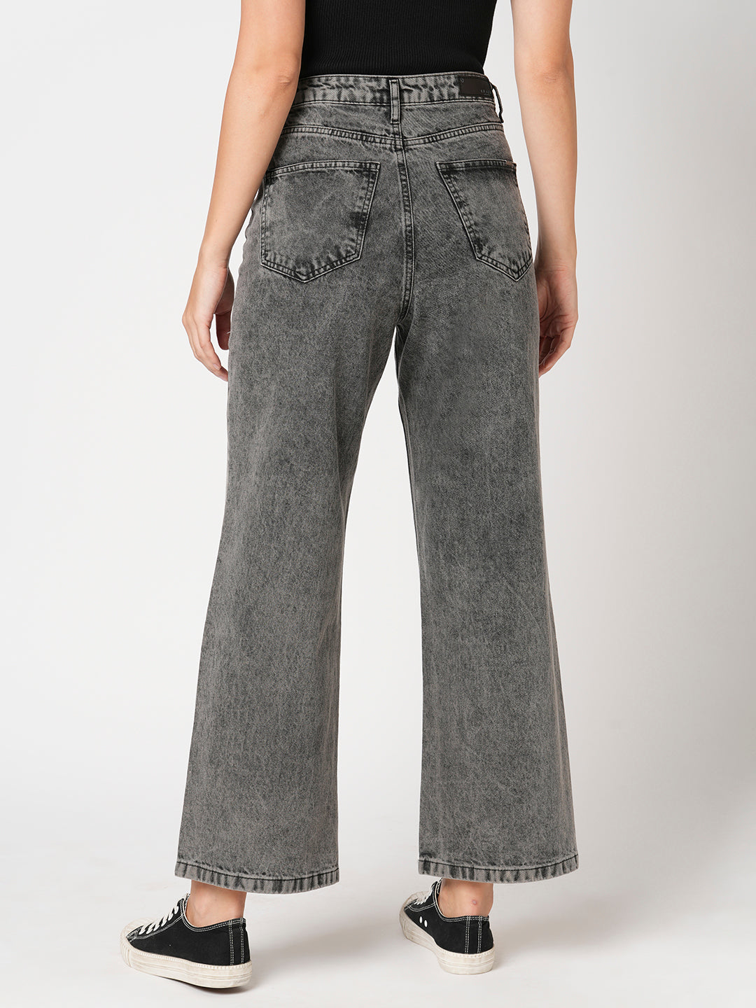 Women Grey High-Rise Wide Leg Jeans