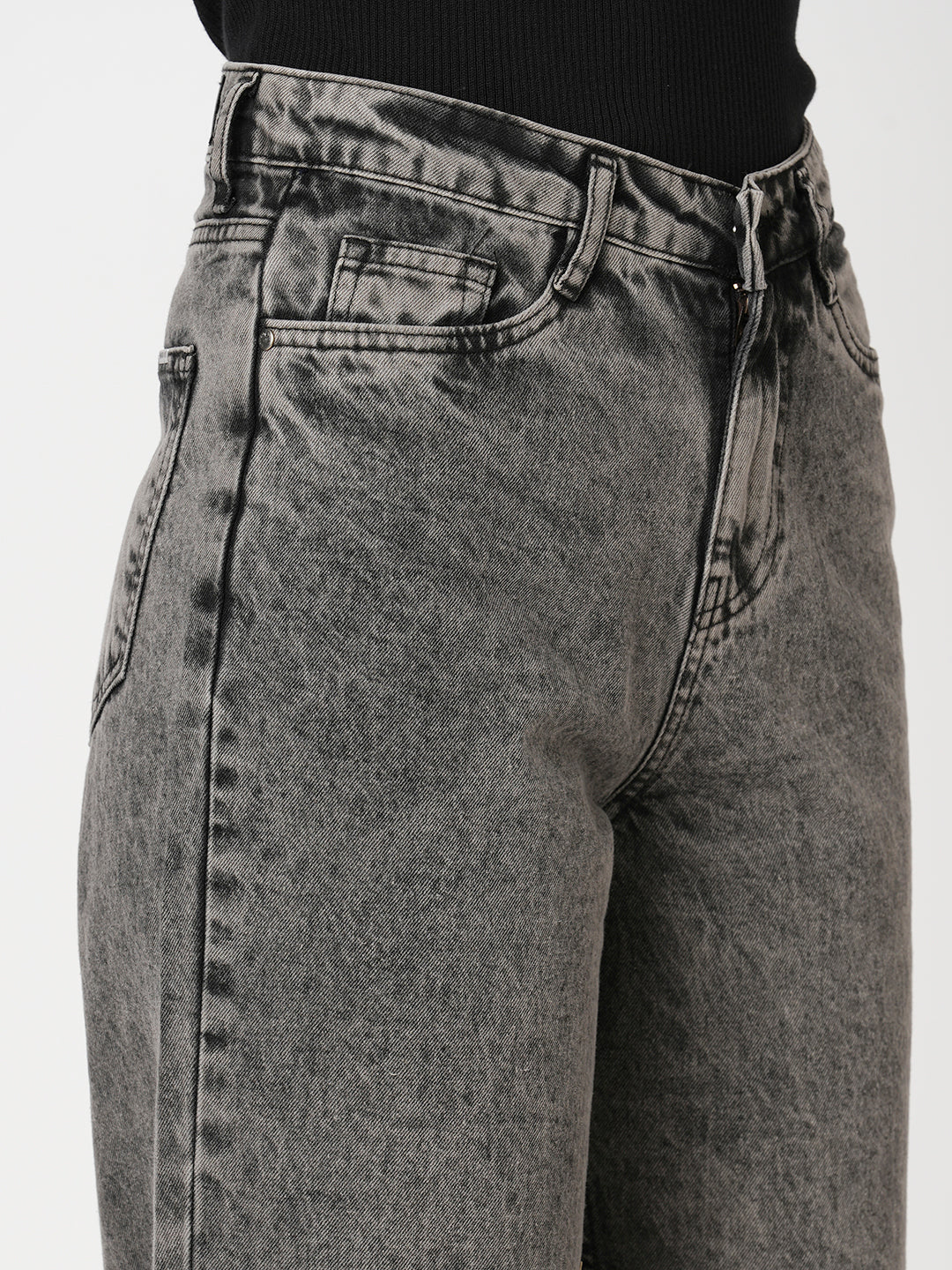 Women Grey High-Rise Wide Leg Jeans