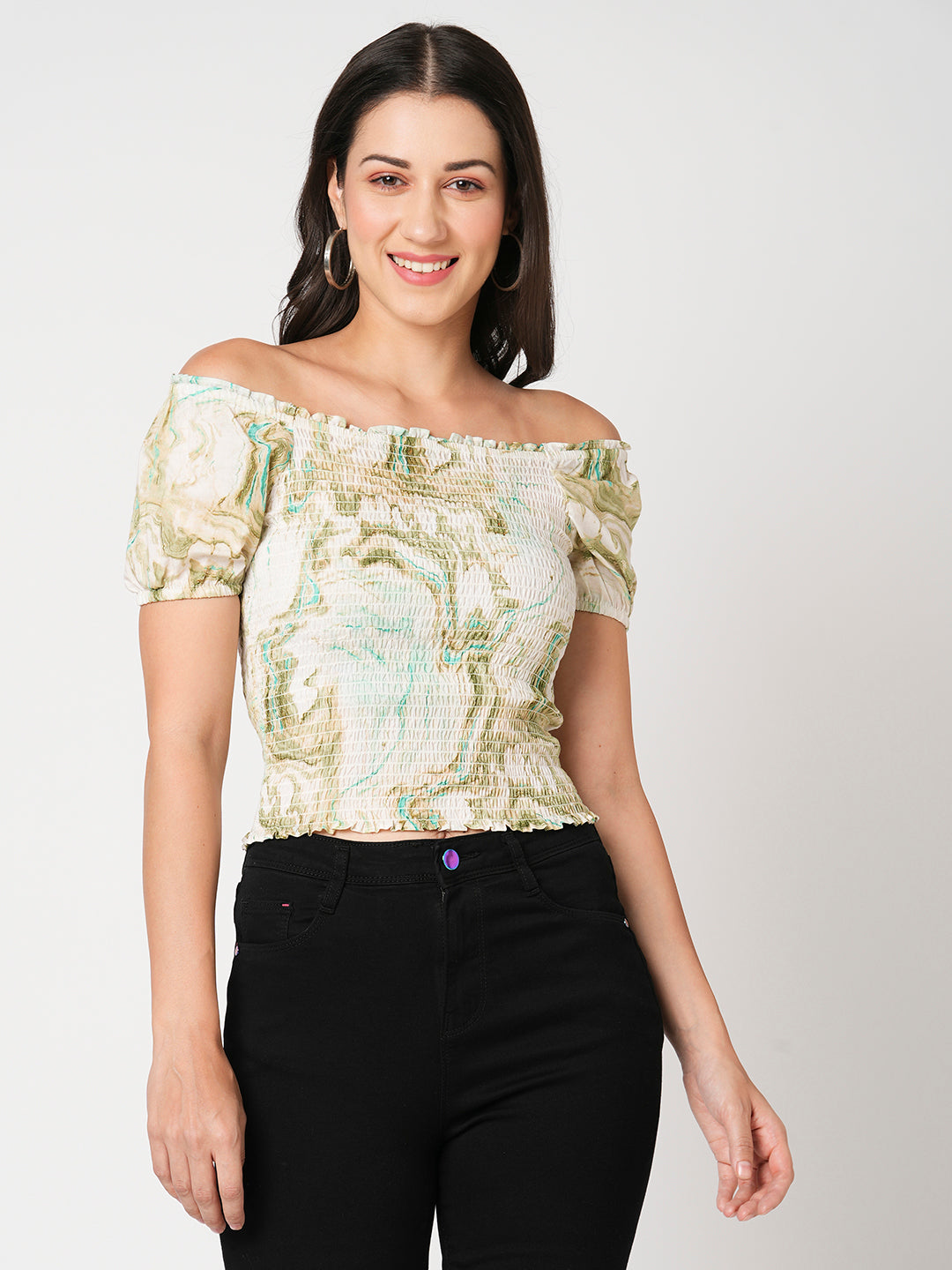 Women Marble Print Crop Top