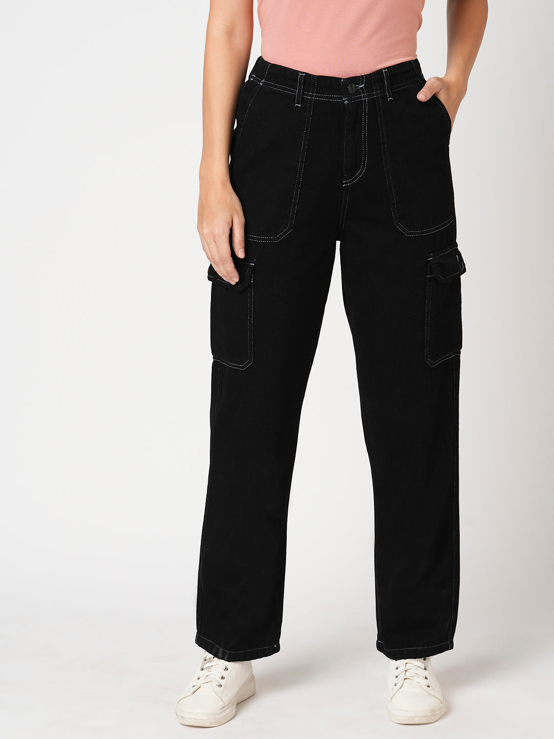 Women Black Mid-Rise Cargo