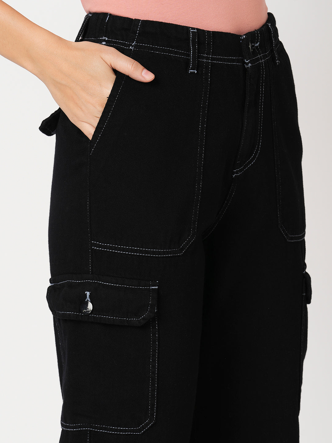 Women Black Mid-Rise Cargo