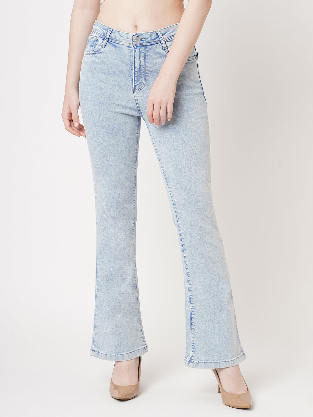 Women Light Blue High-Rise Flare Jeans