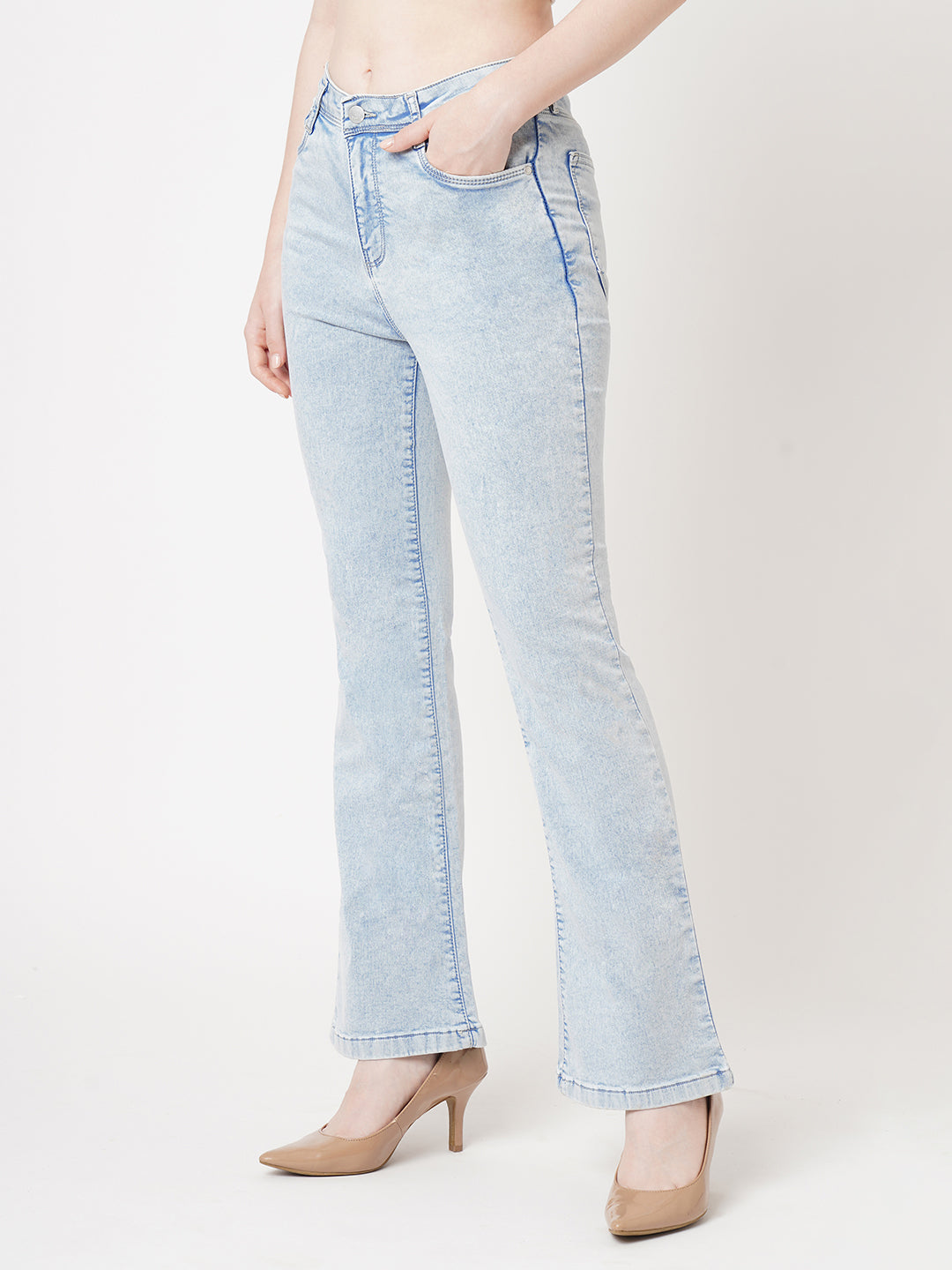 Women Light Blue High-Rise Flare Jeans