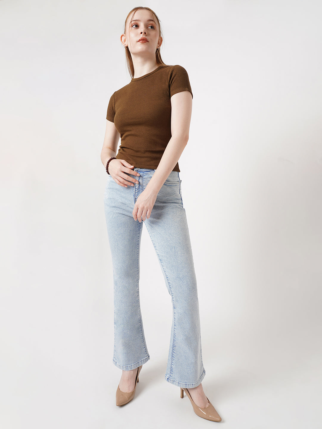 Women Light Blue High-Rise Flare Jeans