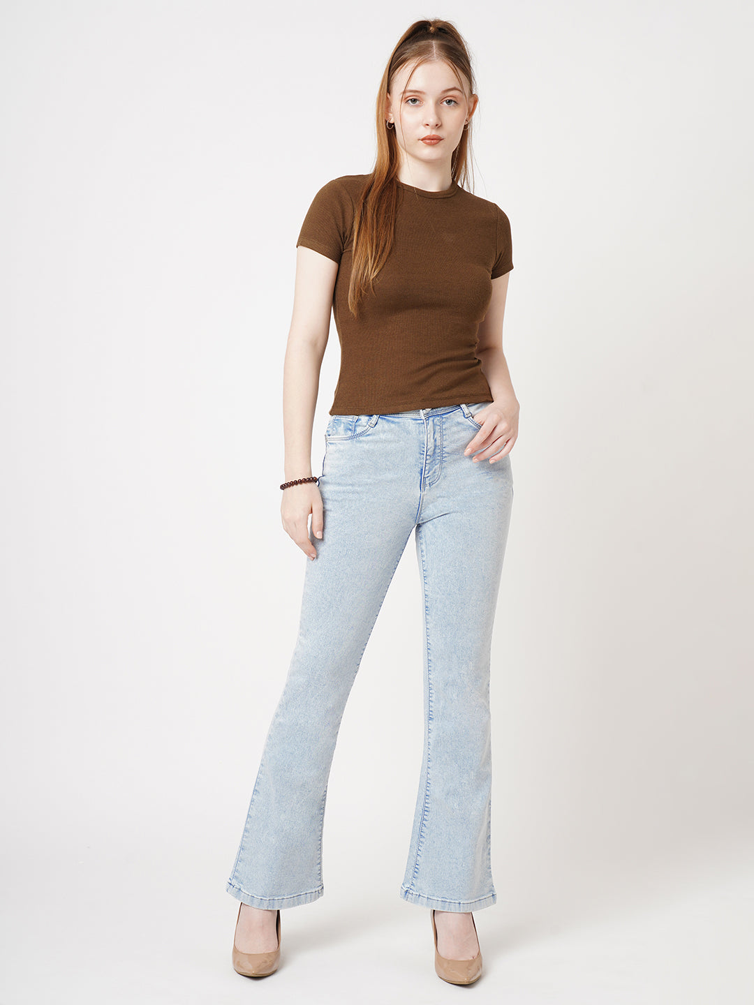 Women Light Blue High-Rise Flare Jeans