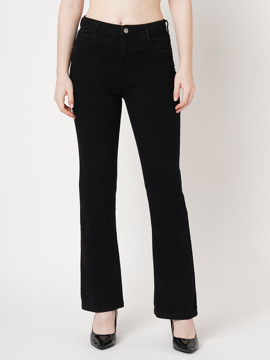 Women Black High-Rise Mini Flare Jeans