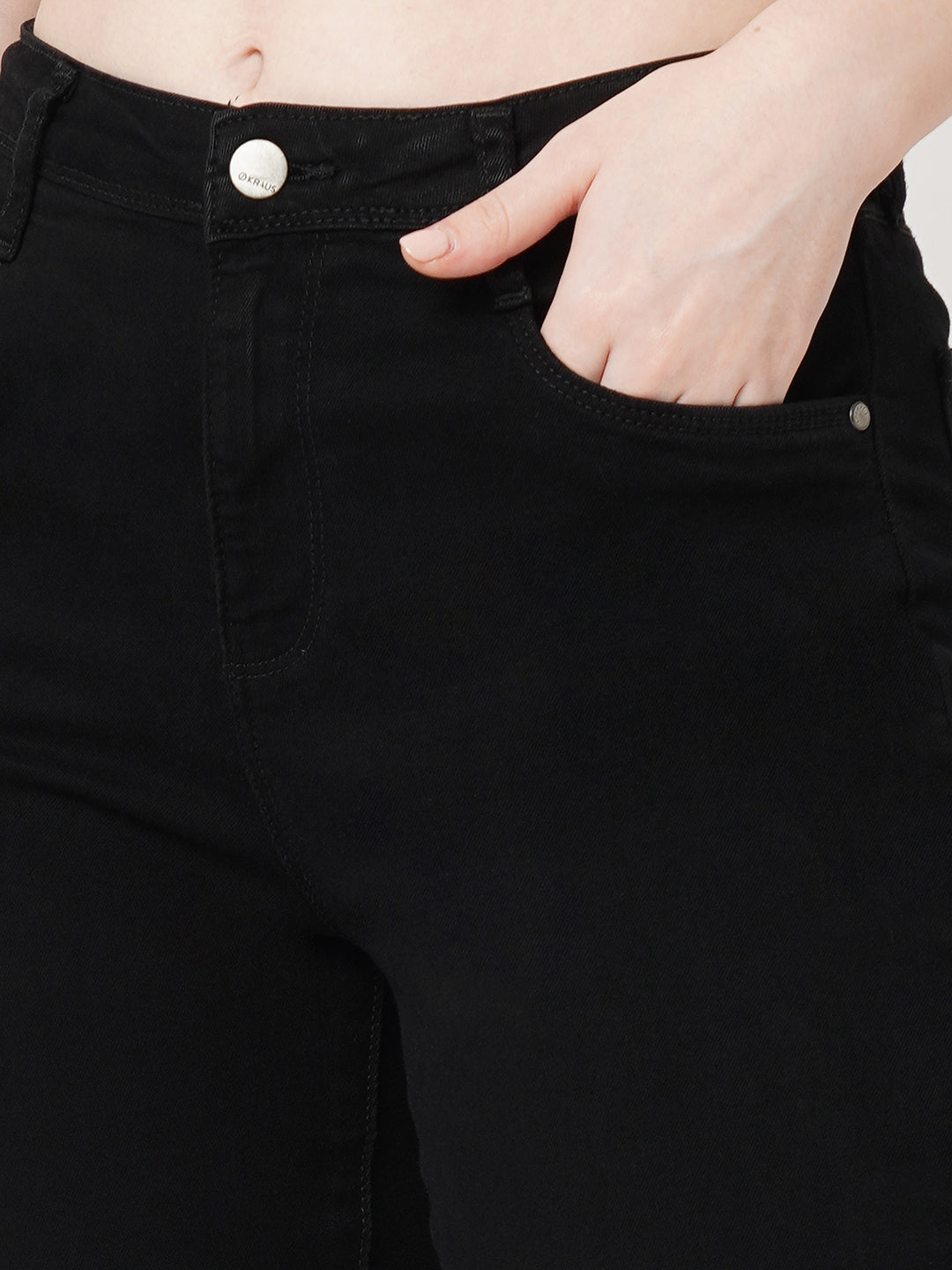 Women Black High-Rise Mini Flare Jeans