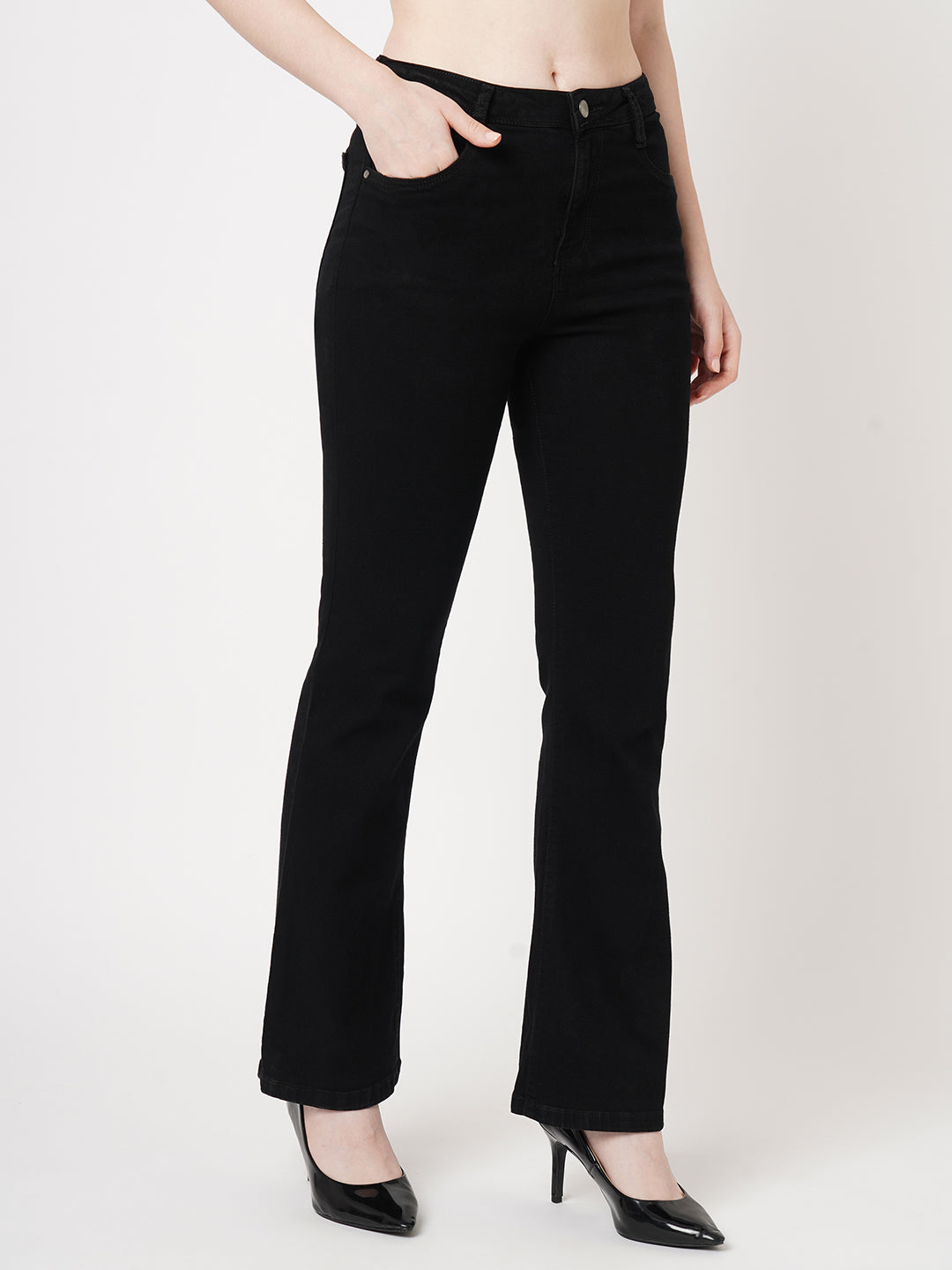Women Black High-Rise Mini Flare Jeans