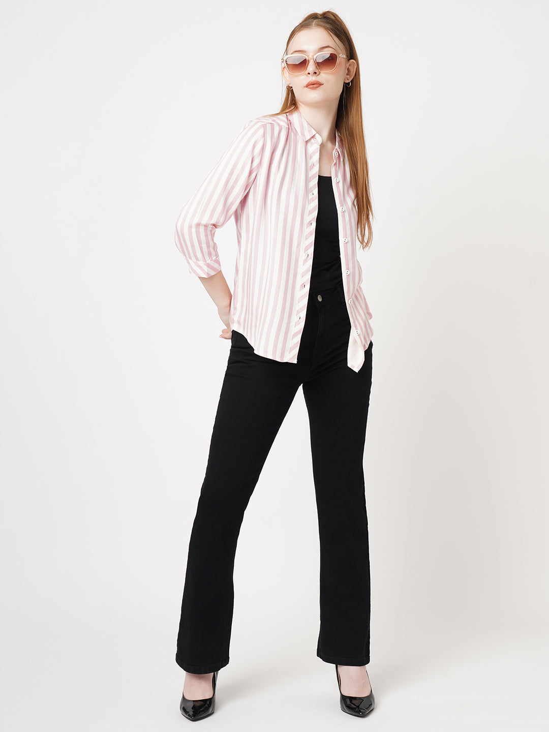 Women High-Rise Mini Flare Jeans