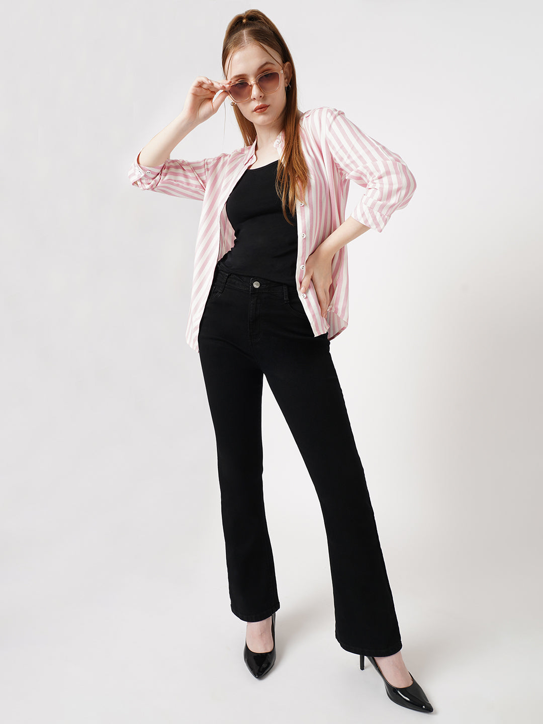 Women High-Rise Mini Flare Jeans