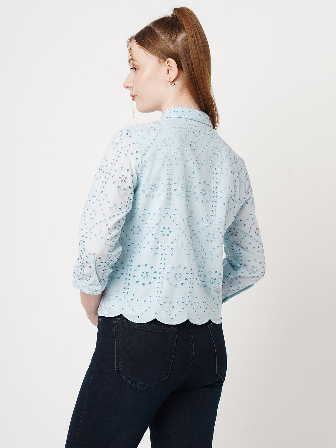 Women Schiffli Crop Shirt