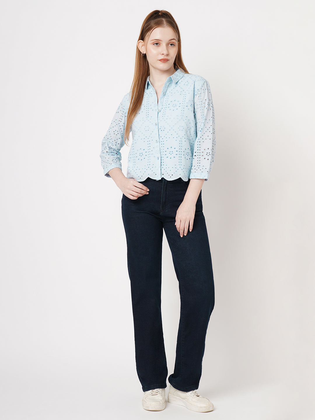 Women Schiffli Crop Shirt