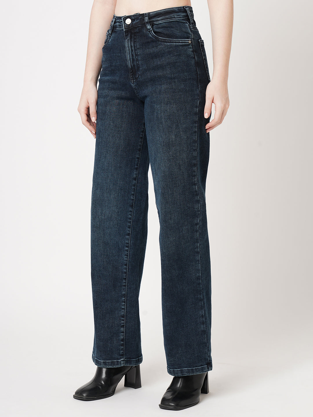 Women Autumn Blue High-Rise Wide Leg Jeans