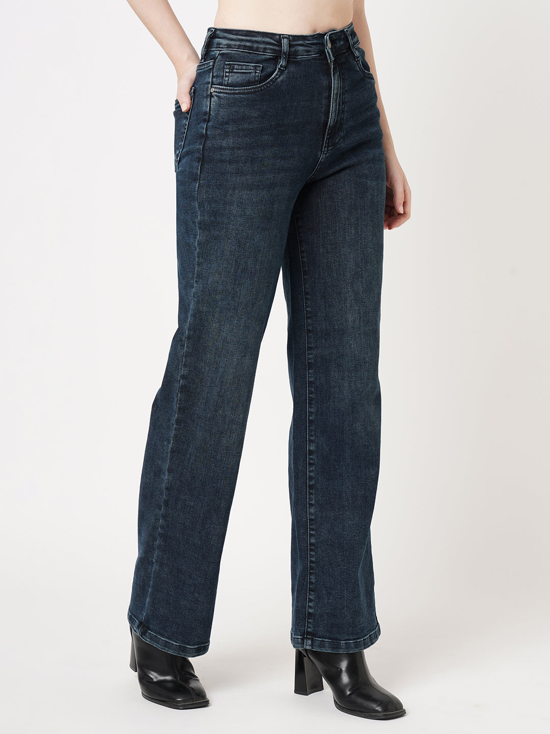 Women Autumn Blue High-Rise Wide Leg Jeans