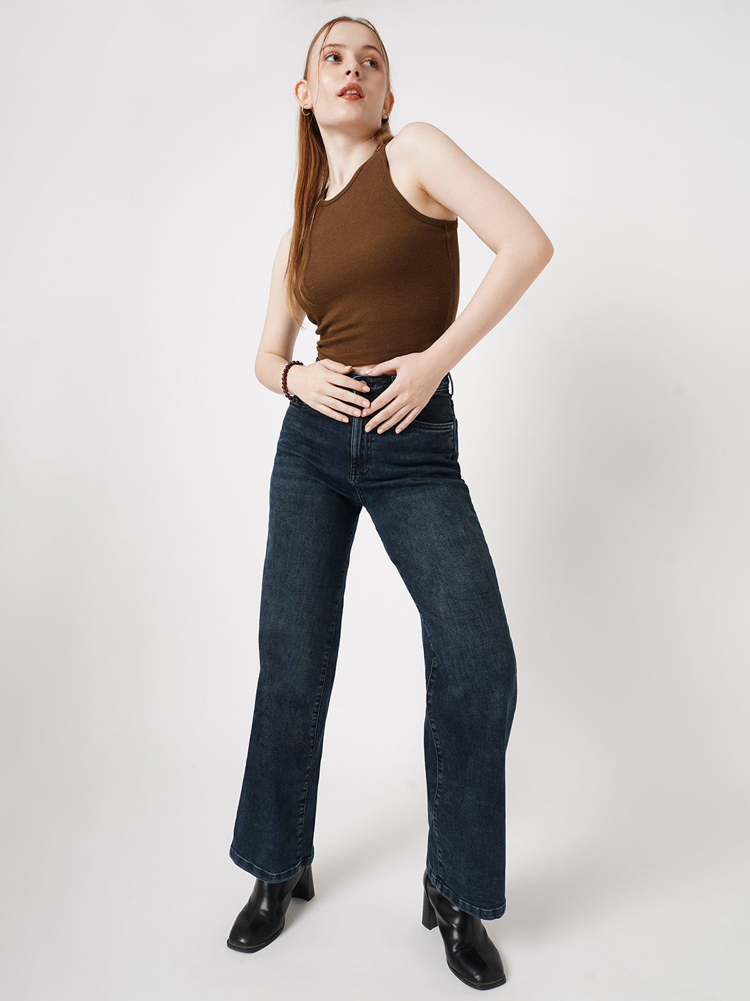 Women Autumn Blue High-Rise Wide Leg Jeans