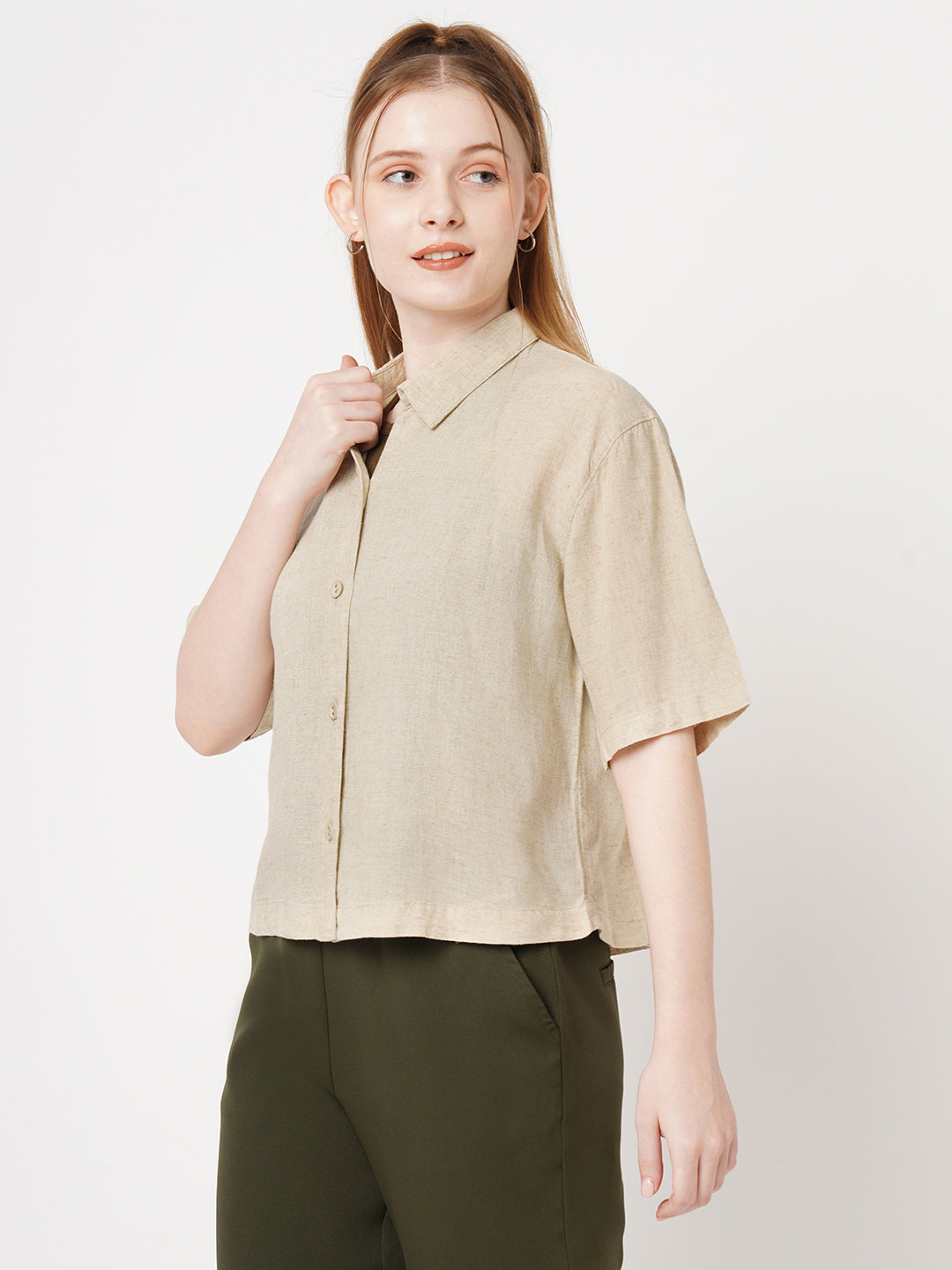 Women Solid Crop Shirt