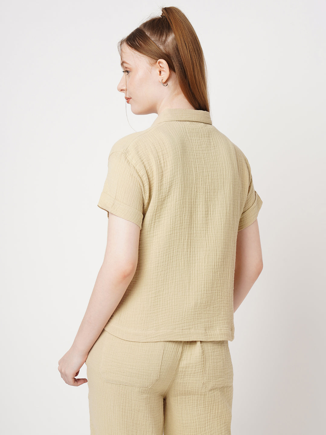 Women Solid Crop Shirt