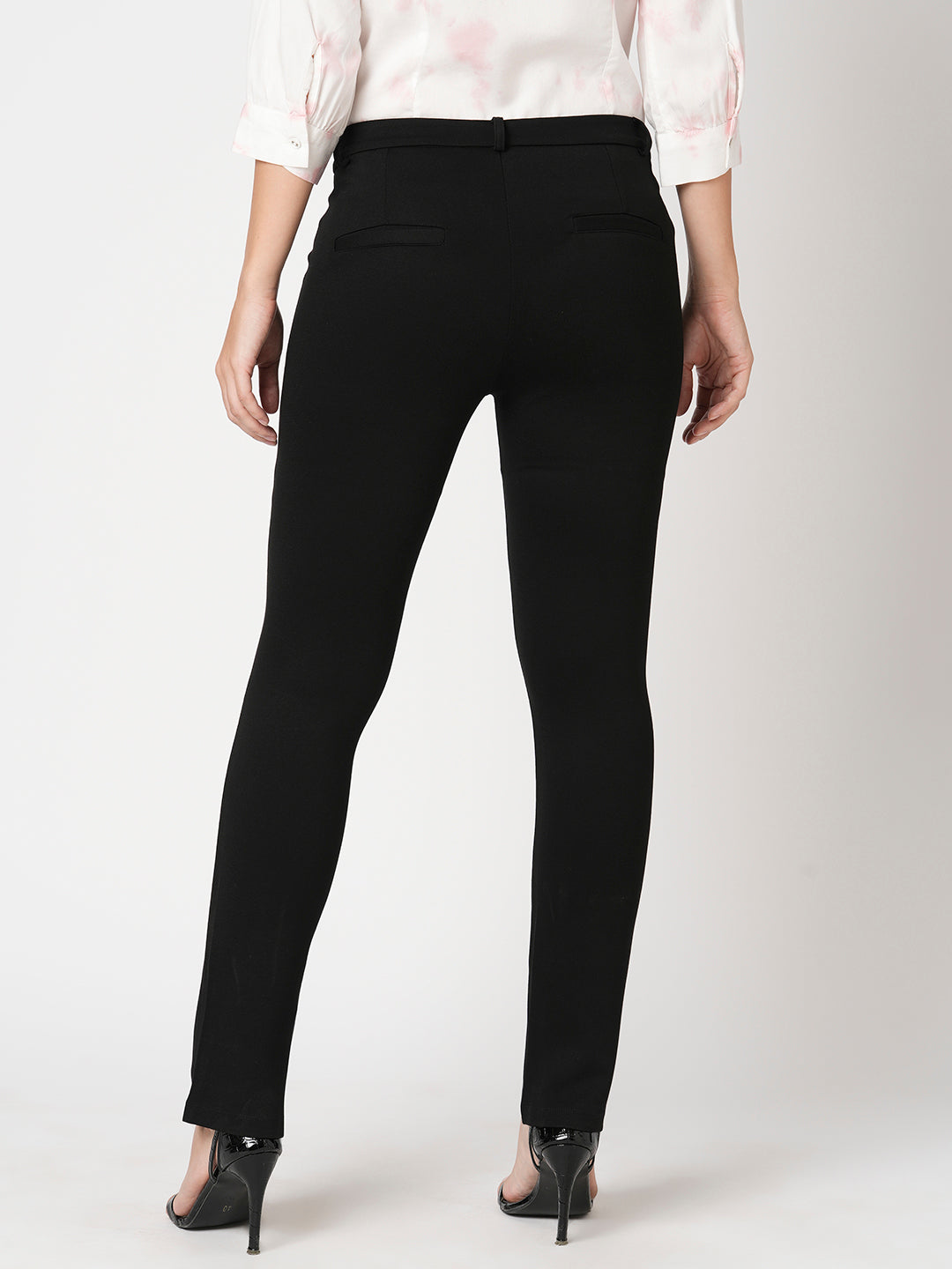 Women Black Mid-Rise Straight Fit Treggings