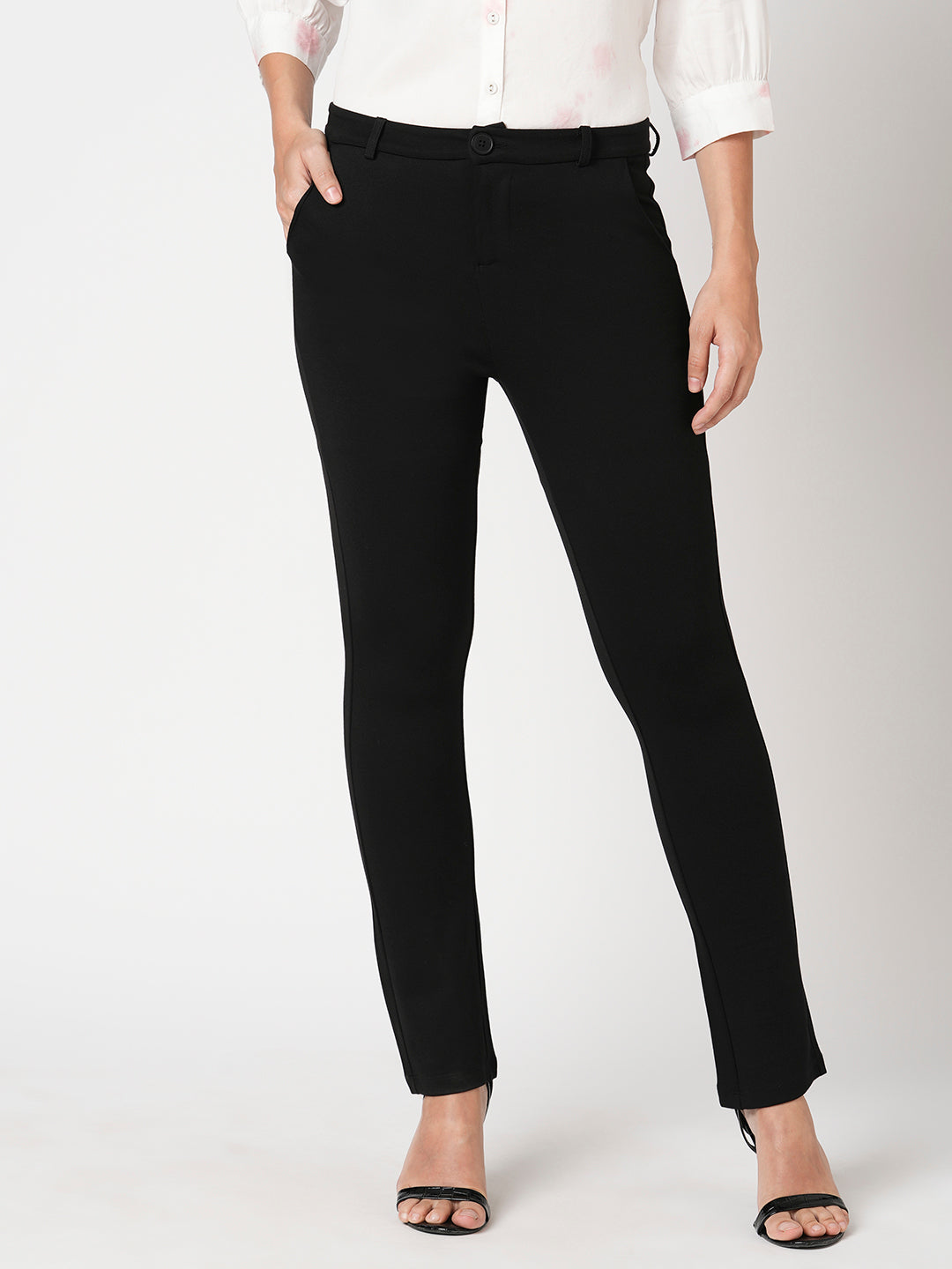 Women Black Mid-Rise Straight Fit Treggings
