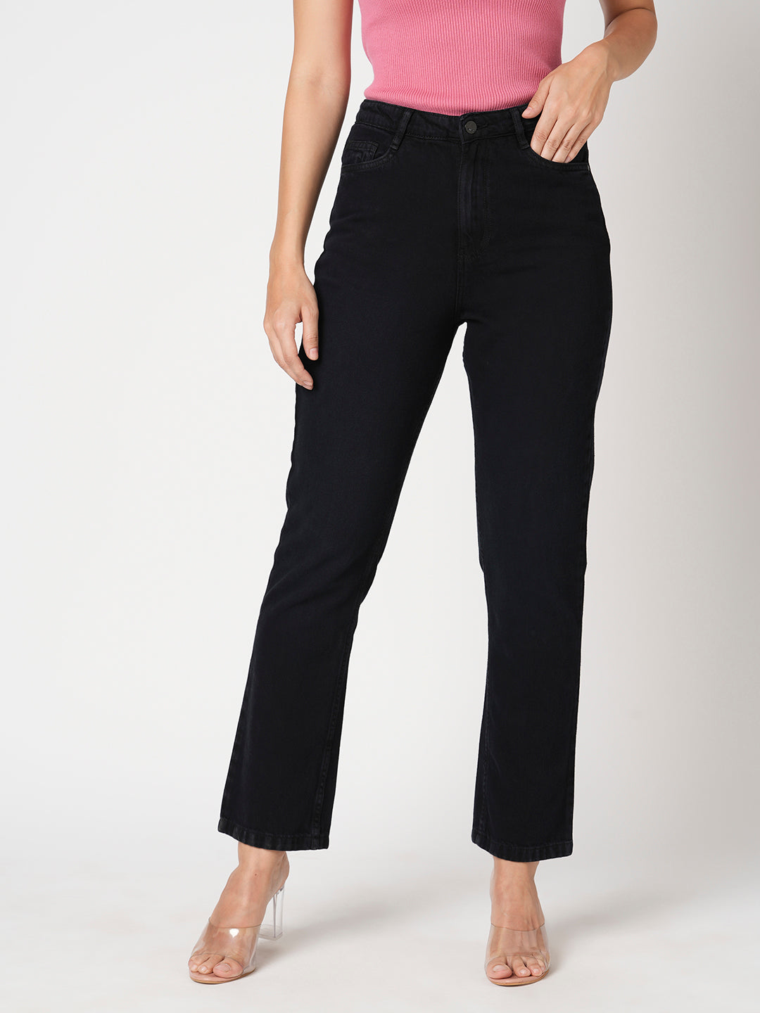 Women Charcoal Blue High-Rise Relaxed Straight Fit Jeans