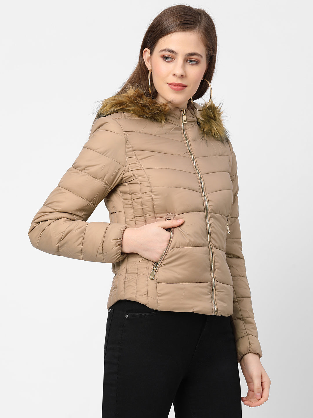 Women Beige Winter Jacket