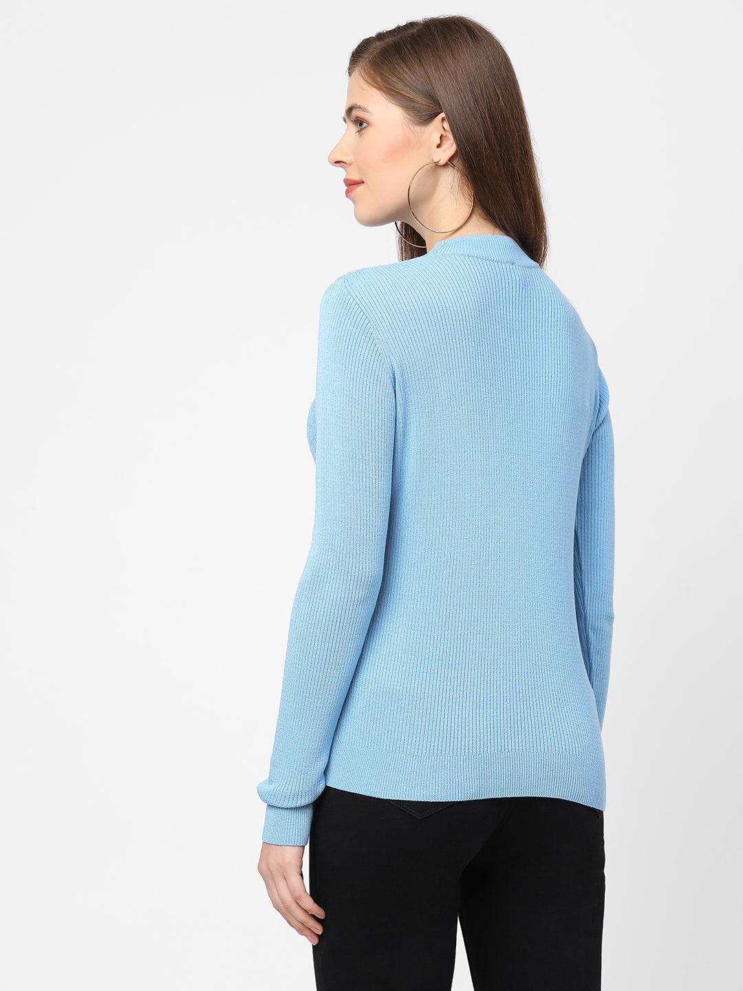 Women Sky Blue Slim Sweater