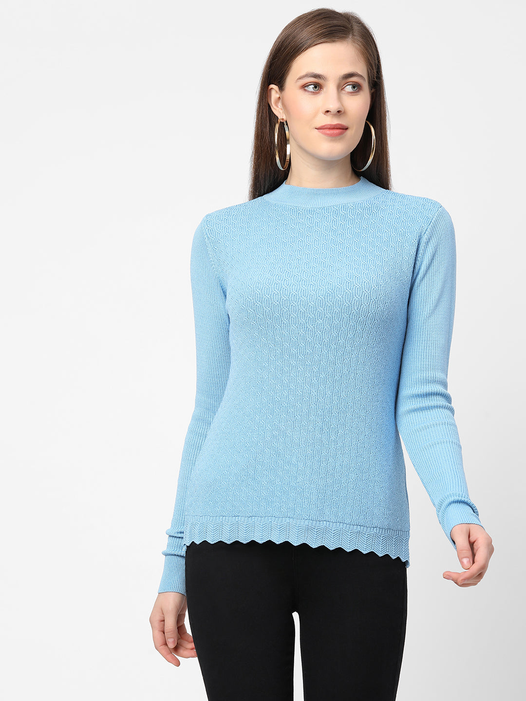 Women Sky Blue Slim Sweater
