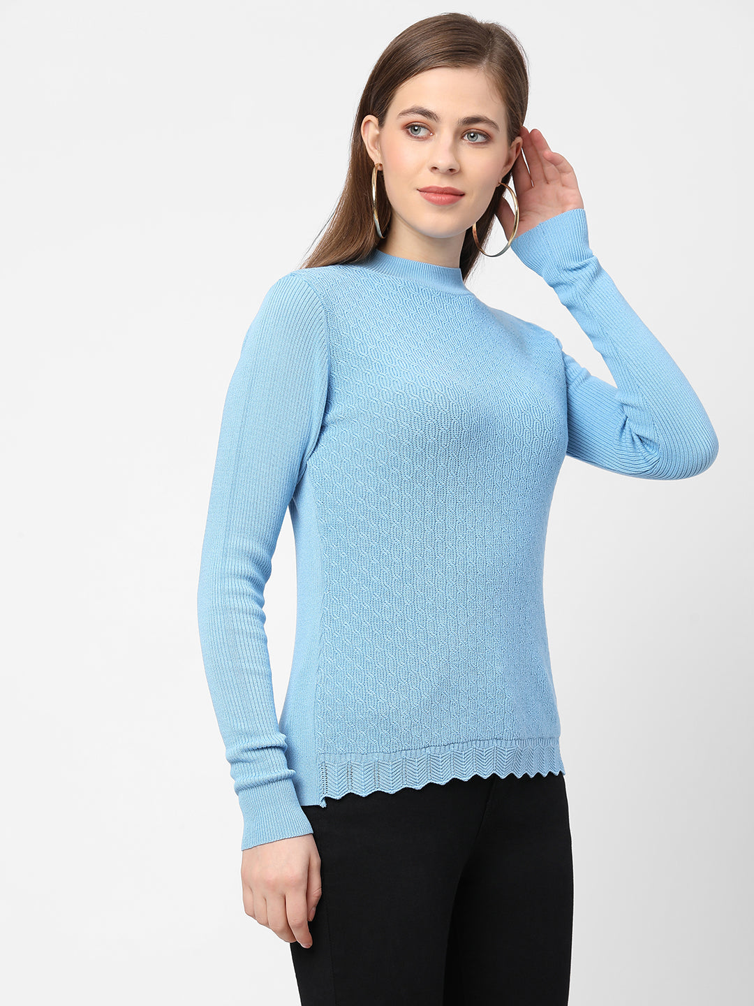 Women Sky Blue Slim Sweater