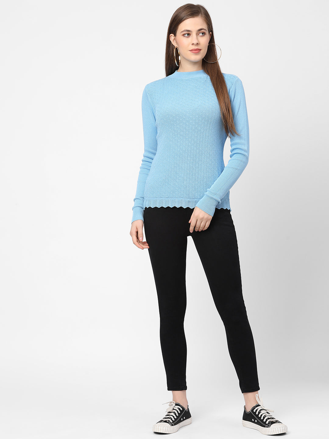 Women Sky Blue Slim Sweater