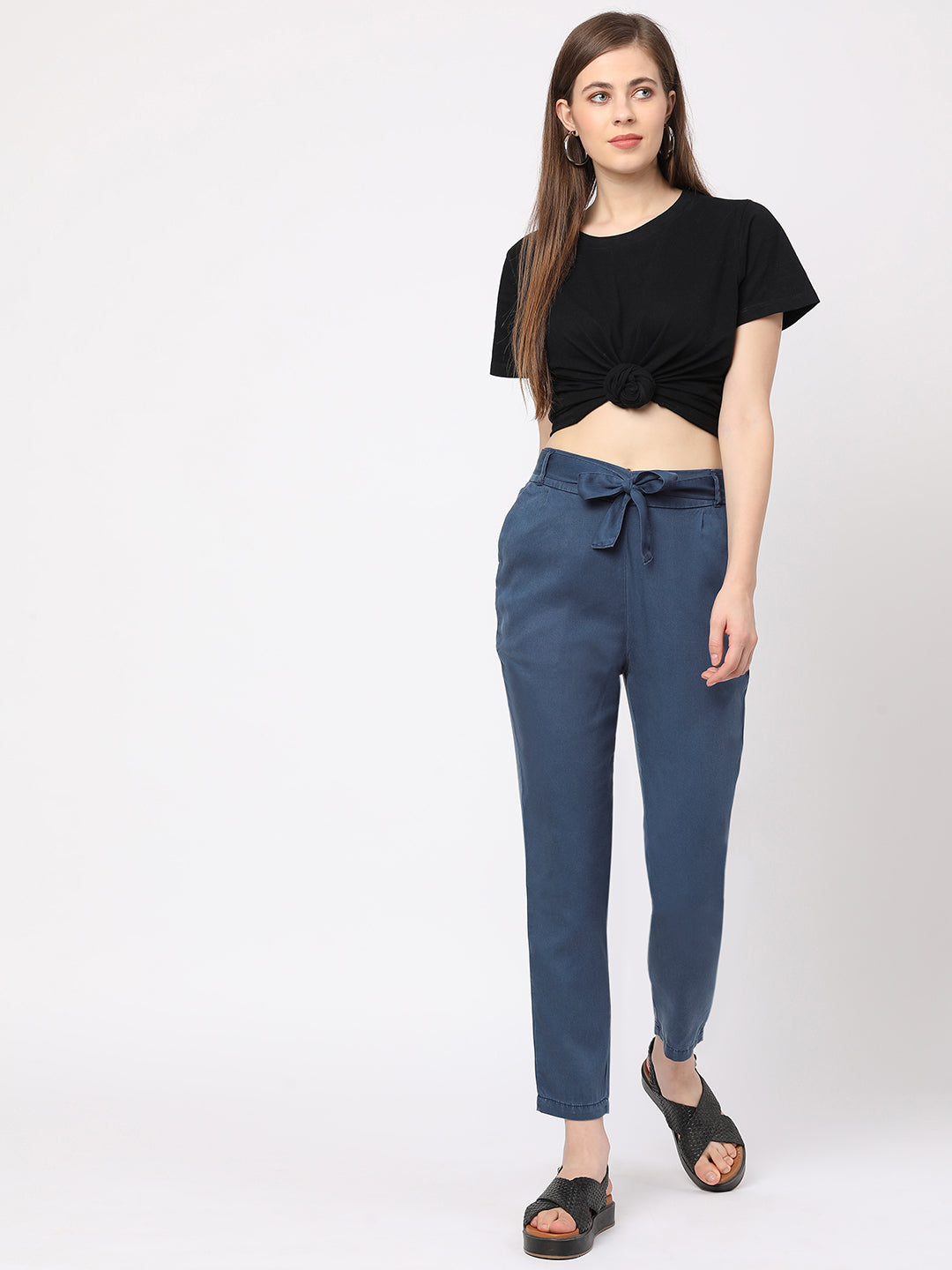 Women High-Rise Paper Bag Pants