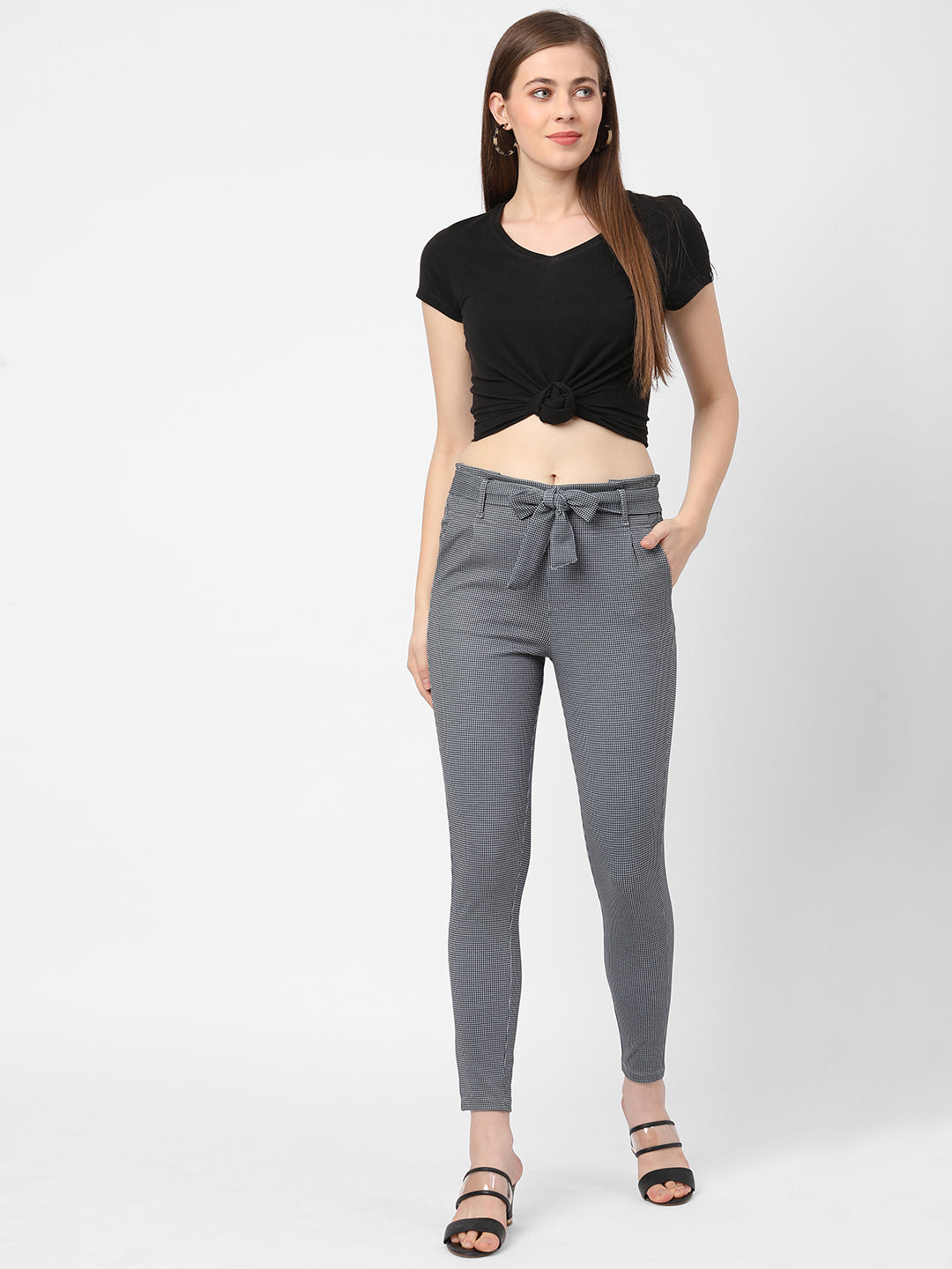 Women High-Rise Knitted Paper Bag Pants