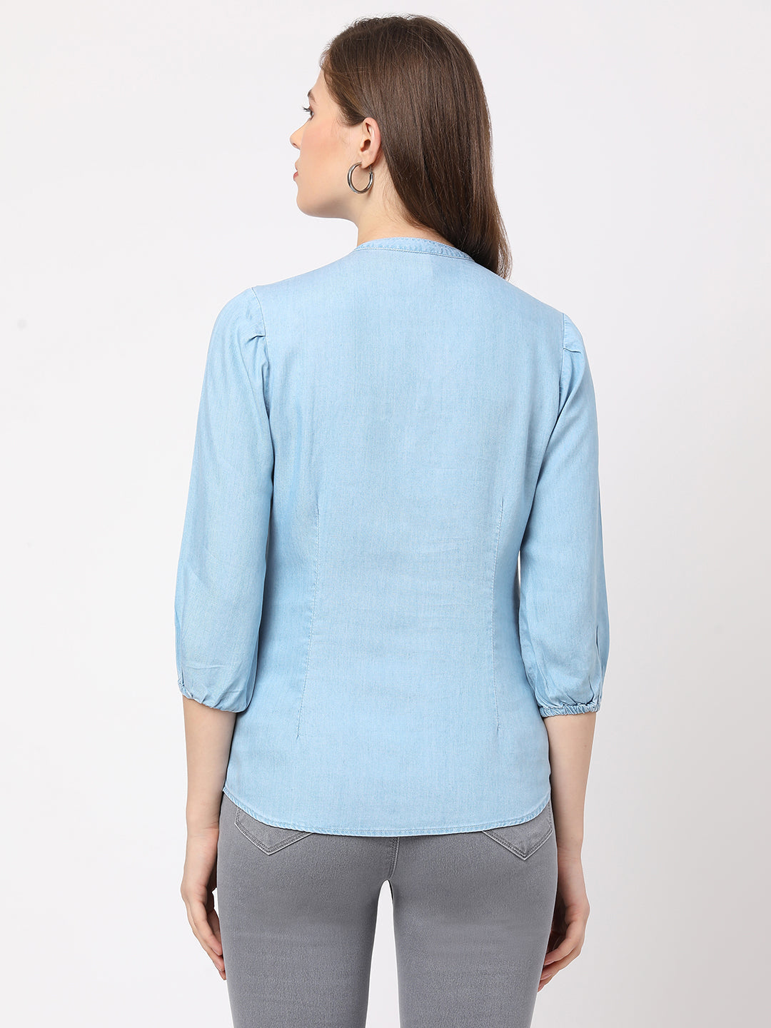 Women Blue Solid Denim Top