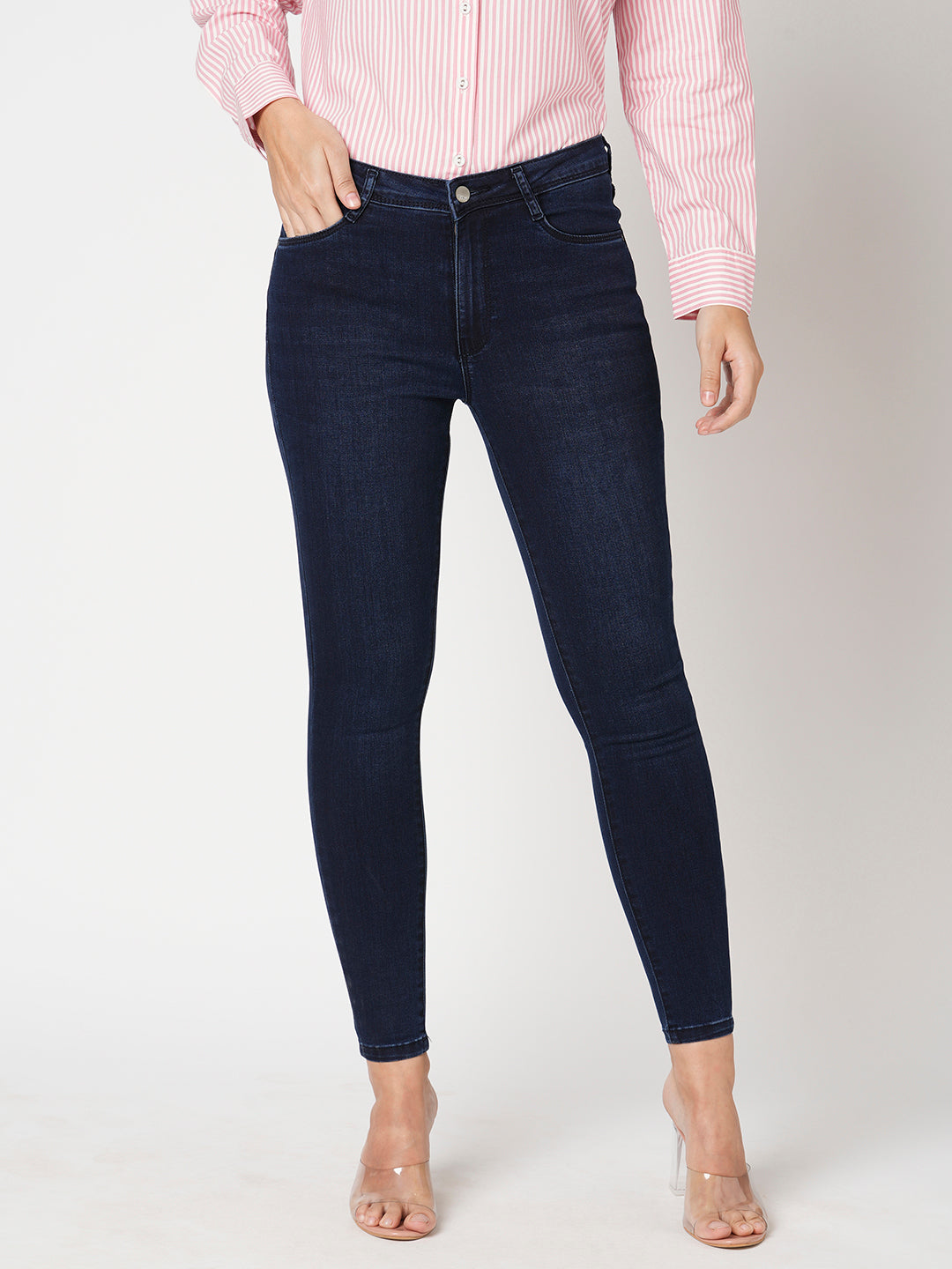 Women Dark Blue Sky High-Rise Skinny Fit Jeans