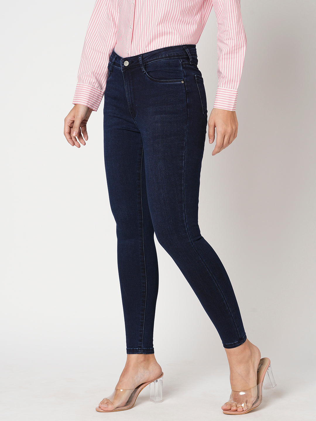 Women Dark Blue Sky High-Rise Skinny Fit Jeans
