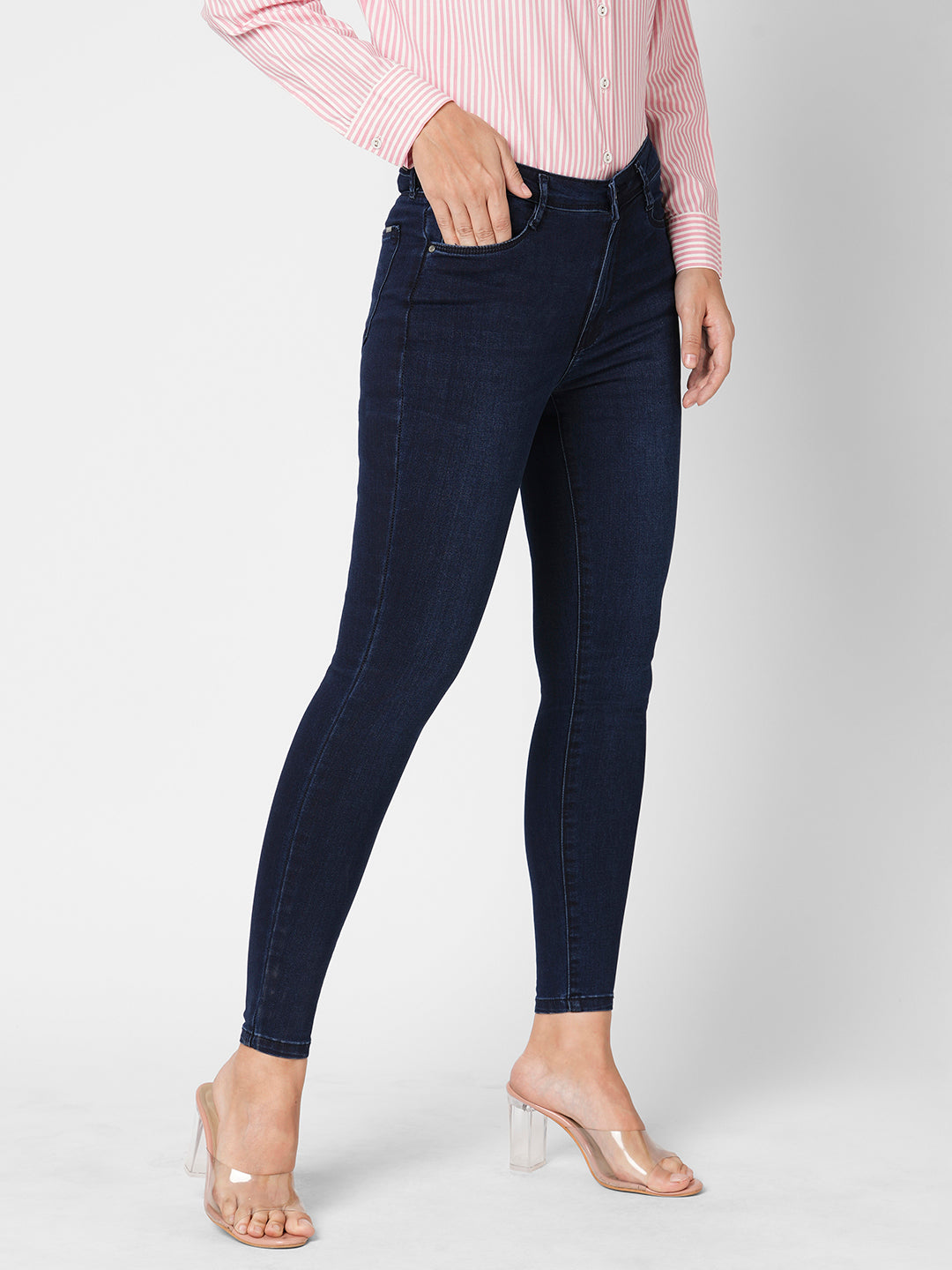 Women Dark Blue Sky High-Rise Skinny Fit Jeans