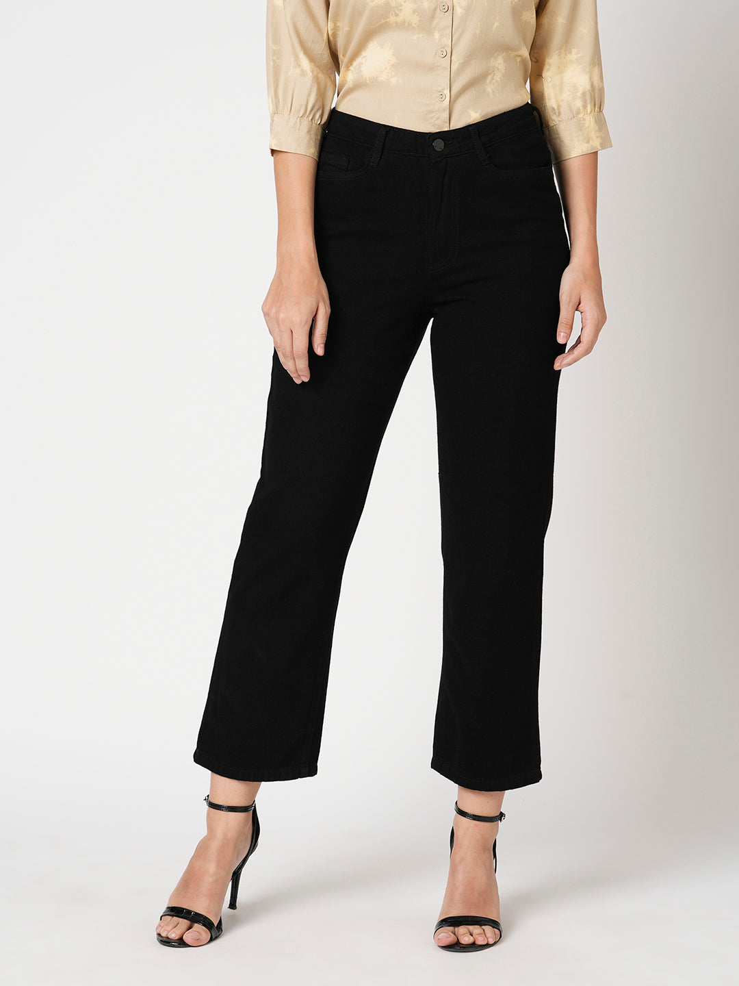 Women Black High-Rise Loose Straight Fit Jeans
