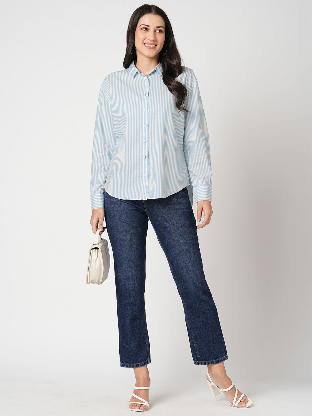 Women Sky/White Oversized Shirt
