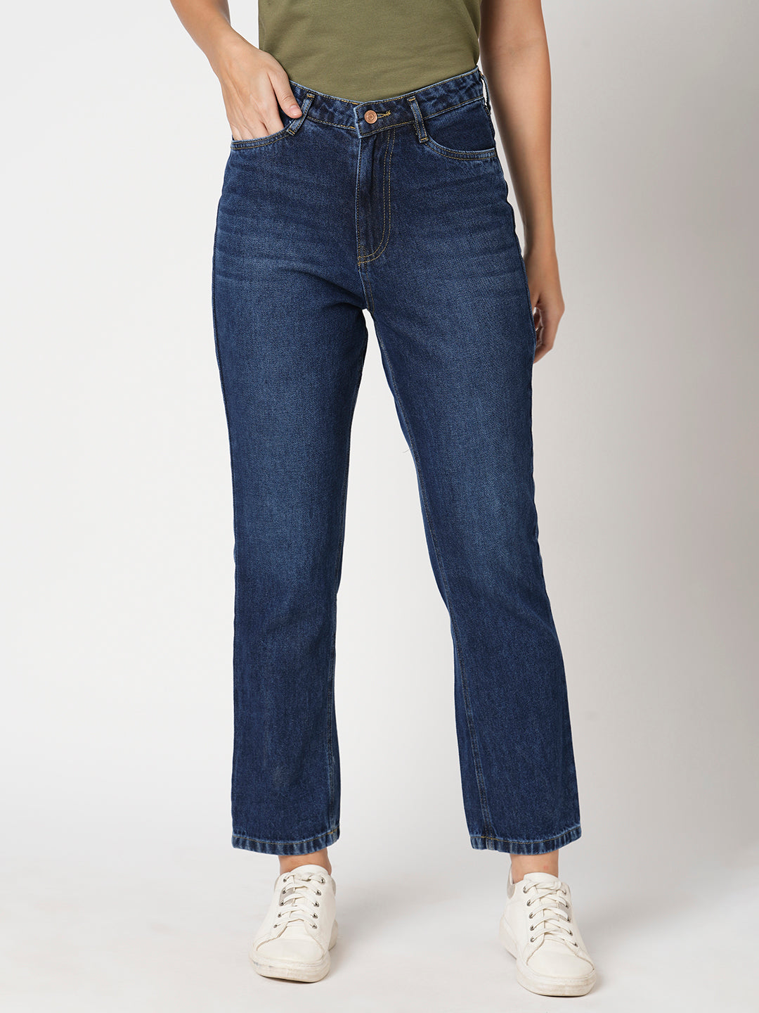 Women Blue High-Rise Relax Straight Fit Jeans