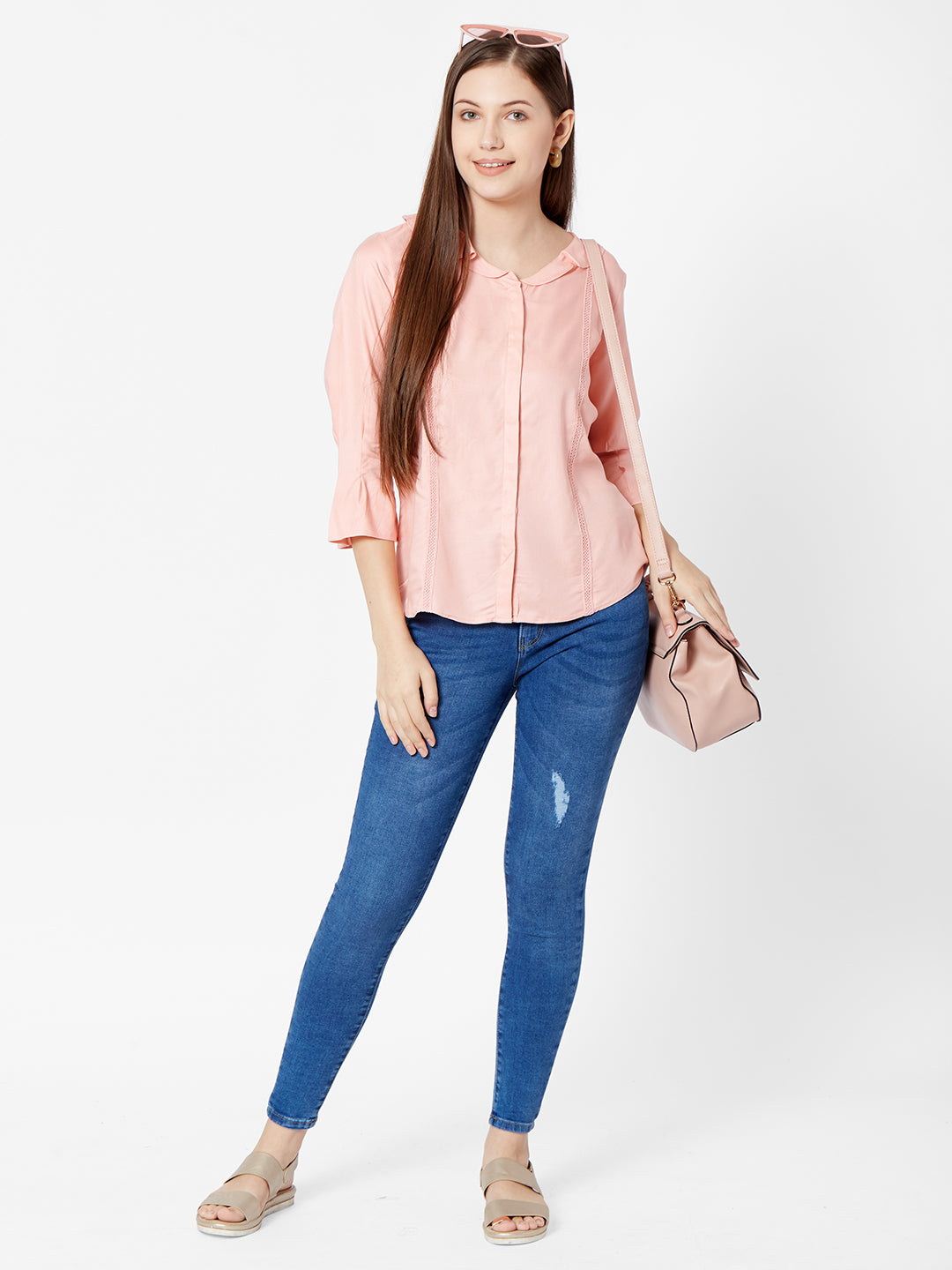 Women Peach Slim Fit Top