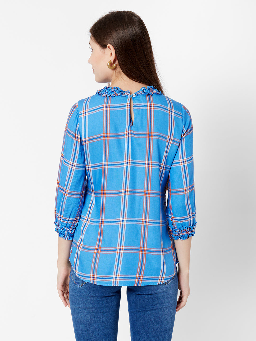 Women Royal Blue Checks Top