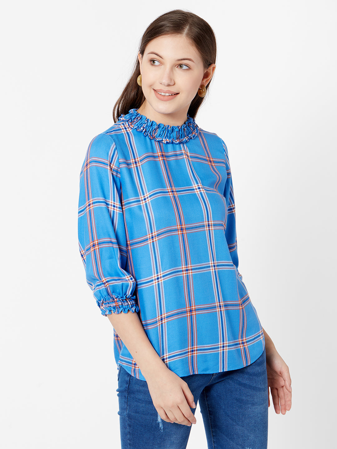 Women Royal Blue Checks Top