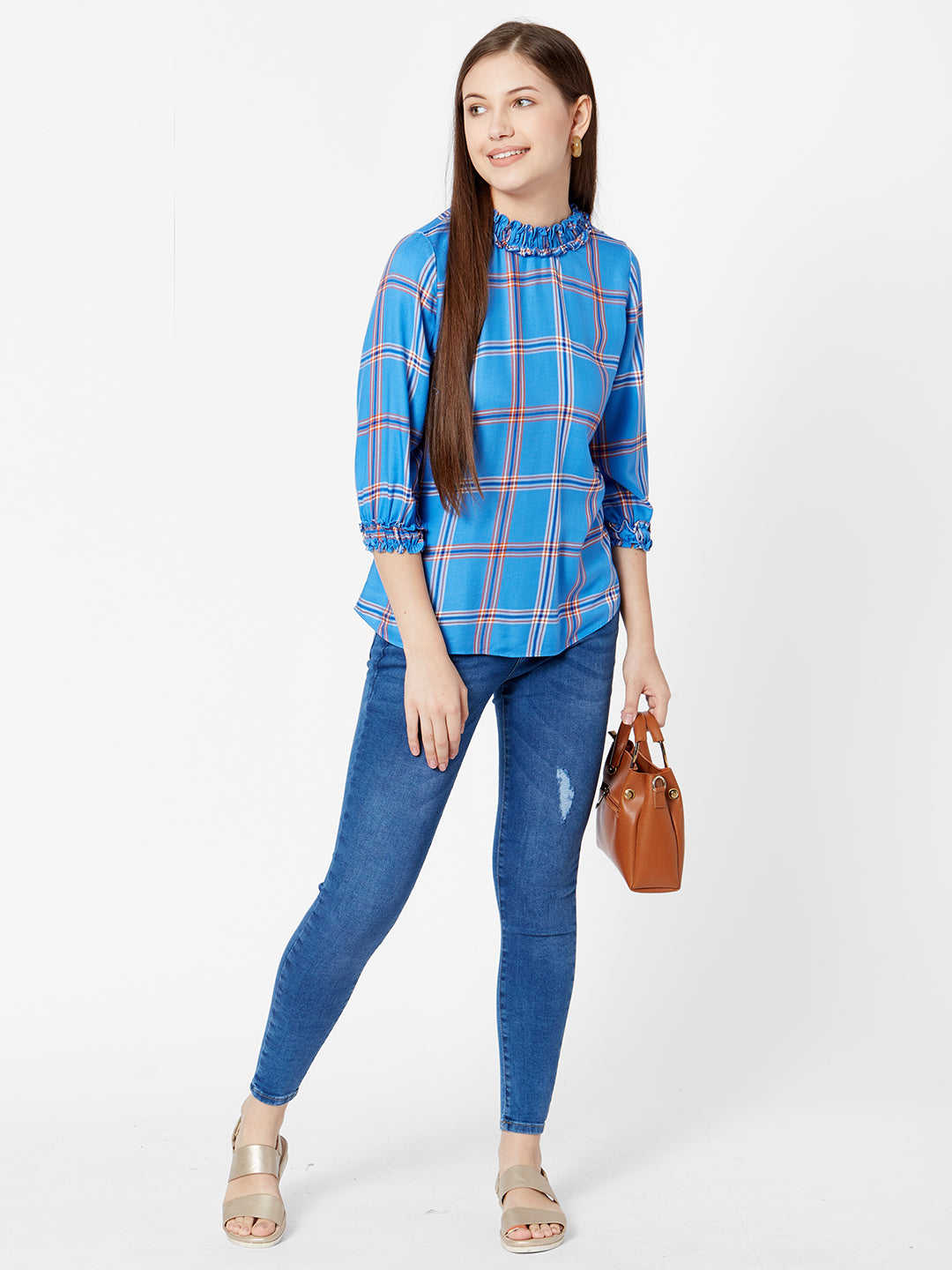 Women Royal Blue Checks Top