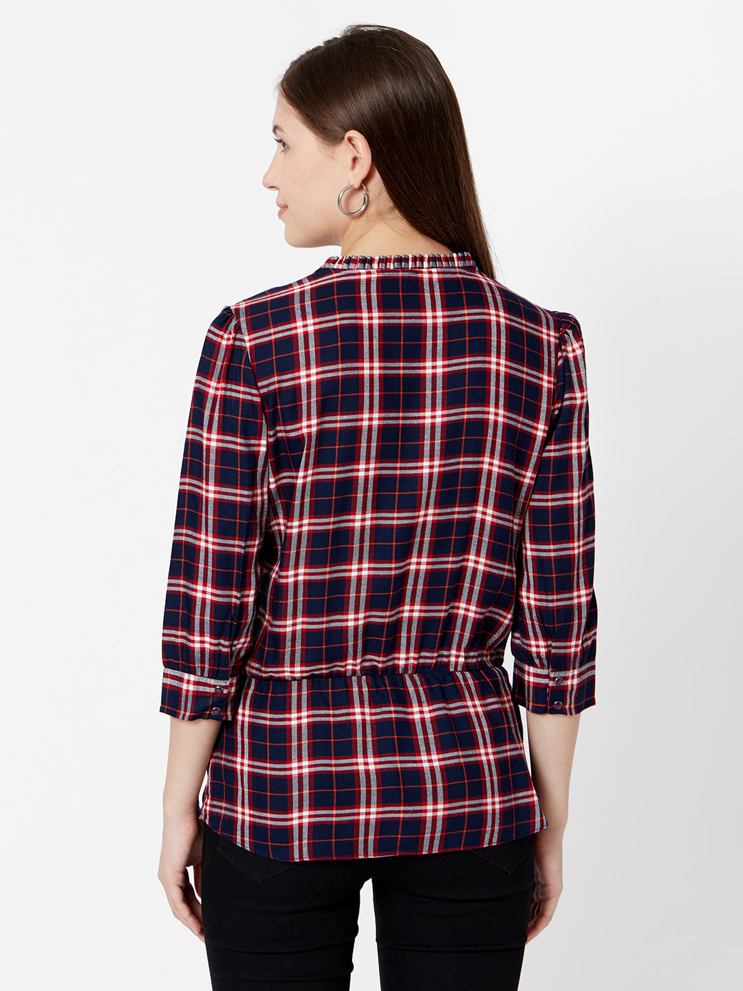 Women Navy-Red Slim Top